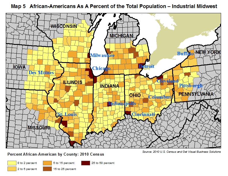 map of african-american population in the industrial midwest